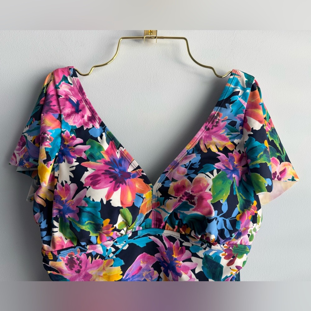 Swim Solutions Floral One-Piece Swimsuit in Navy, Pink, Yellow & Green - Picture 2 of 13